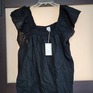 Women's Ruffle Short Sleeve Smocked Top - A New Day Black peasant XXL linen nwt